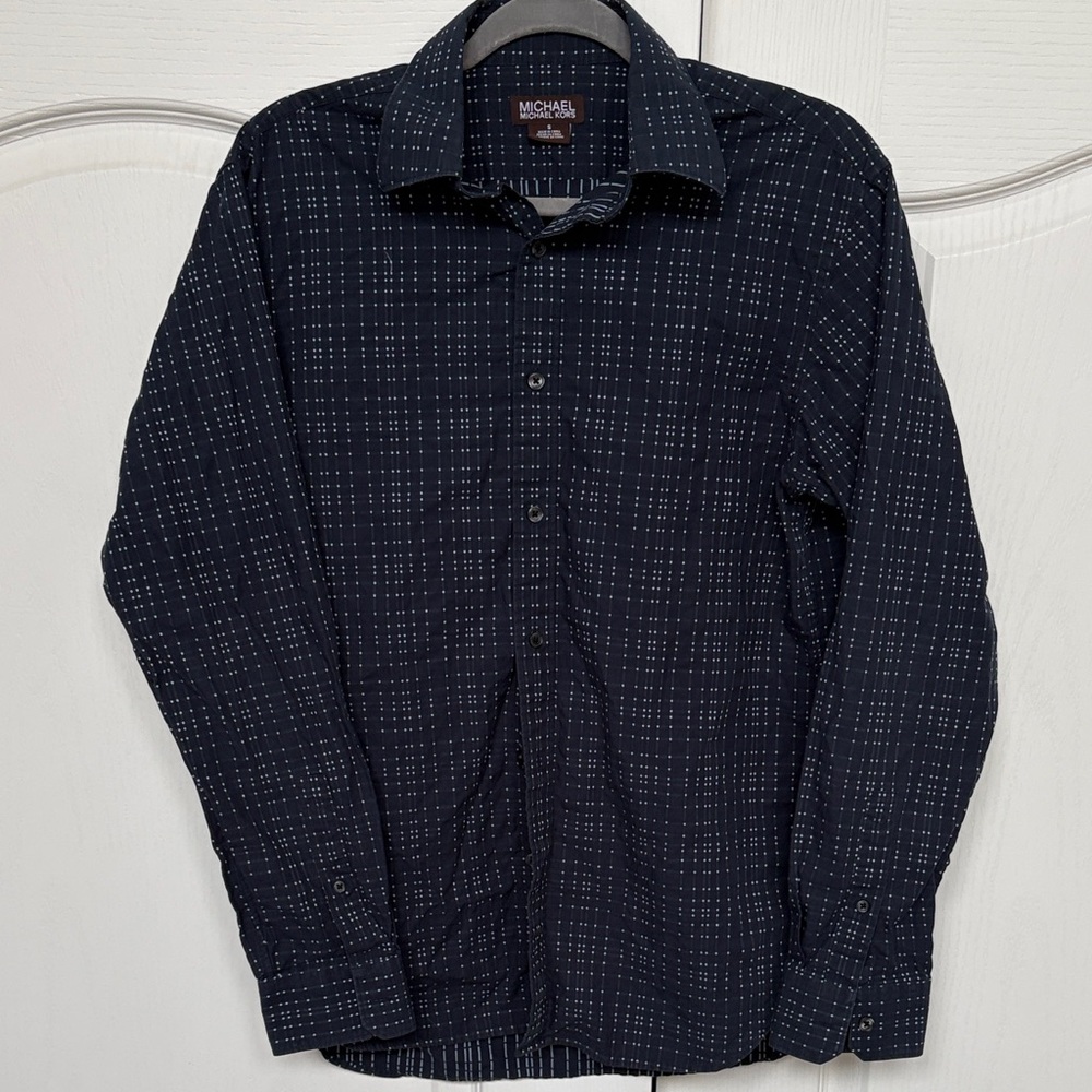 Michael Kors Men's Dark Navy Dot-Grid Button-Down Shirt